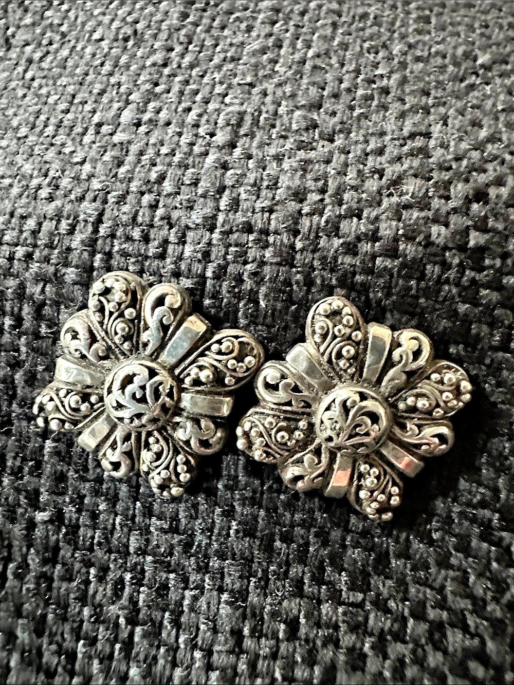 Lois Hill .925 Silver Earrings with scrolls and caviar beading